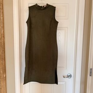 Women's dark olive green faux leather sleeveless midi dress M